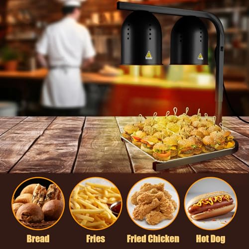 Heat Lamp for Food, with Two 250W Bulbs for Fast and Even Heating, Food Heat Lamp with Adjustable Height Stand, Commercial Food Warmer Lamp for Home, Fast Food Restaurant, Buffet, Bakery Black - color: Black