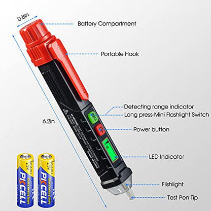 WGGE AC Voltage Tester/Non-Contact Voltage Tester with Dual Range AC 12V-1000V/48V-1000V, Electrical Pen with LCD Display and Flashlight Buzzer Alarm, Detect Wire Breakpoint, Live/Null Wire Tester.
