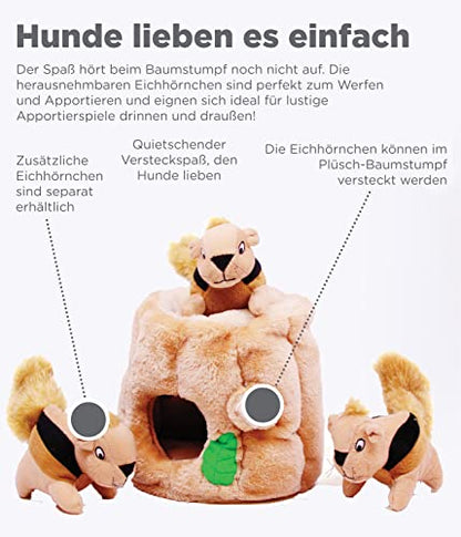 Outward Hound Hide-A-Squirrel Dog Toy – Interactive 2‑in‑1 Plush Puzzle with 3 Squeaky Removable Squirrels, Medium - color: Squirrel Medium