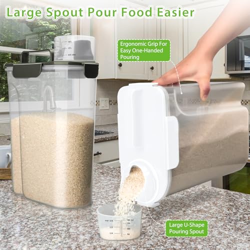 Viretec Rice Storage Container, 5 to 10lb Dry Food Airtight Dispenser, Pet Dog Cat Food Canister, BPA Free Clear Plastic Kitchen and Pantry Bin for Oatmeal, Cereal, Pasta, Flour Pack of 2 Grey - color: 3L+6L/Grey