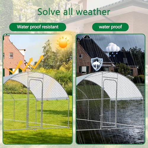 Outdoor Metal Chicken Coop Large Walk-in Poultry Cage Spire-Shaped Chicken Run with Waterproof and Anti-Ultraviolet Cover for Outside,Backyard and Farm,19.6' L*9.8' W*6.5' H - size: 235.2"L x 117.6"W x 78.0"H