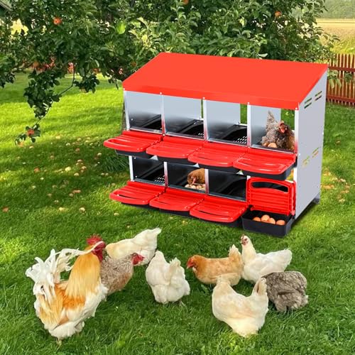 Garvee Chicken Nesting Box, Chicken Laying Box with Egg Collection, Roll Away Nesting Boxes, Metal Egg Laying Boxes for Chickens Coop, Duck Coops and Hens - color: red, size: 8 Compartment