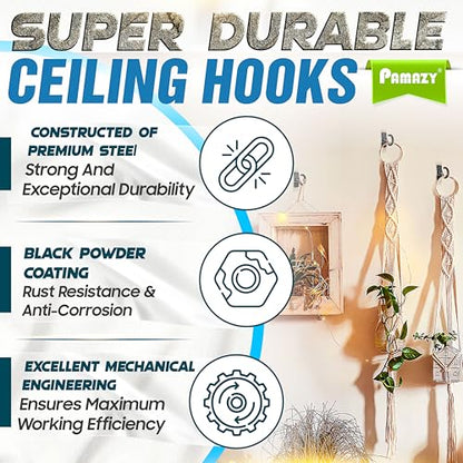 [UPGRADED] 4Pcs 200LBS Rotatable Ceiling Hooks with 4 Screw Points Base, Wall Mount Metal Hanger Black Ceiling Hook for Hanging Plant, Bird Feeder, Lights, Bed Canopy, Wind Chime, Indoor Outdoor Decor - style: 4PCS