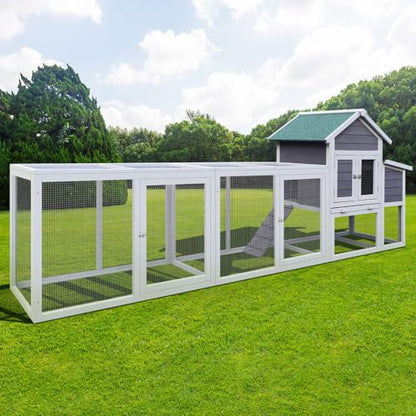 122" Large Chicken Coop with Nesting Box and Run, Outdoor Wooden Poultry Cage with Waterproof Asphalt Roof, Pull-Out Tray, and Ramp, Hen House for 3–6 Chickens, Grey - color: Grey
