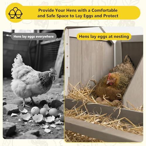 78" Wooden Chicken Coop with Nesting Box, Poultry Cage with Wheel Leak Proof Pull-on Tray and Asphalt Waterproof Roof, Hen House for Garden Backyard Farm - color: Grey, size: 25.6"L x 39.4"W x 77.4"H