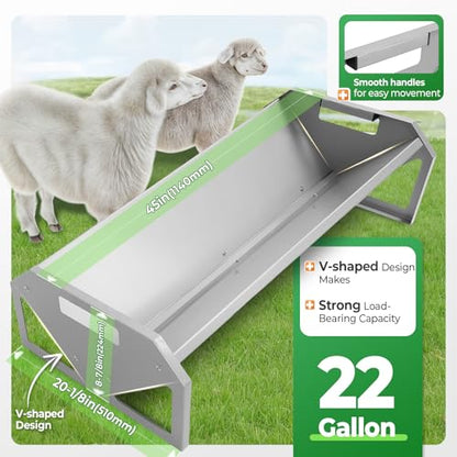 Livestock Feeding Trough 22 Gallon Capacity 45" Hay Feeder Heavy | Duty Livestock Trough for Horse Sheep Cattle Hog V-Shaped Farm Sheds Pen Water Feeder Trough Powder Coated Silvery Steel - color: Silvery
