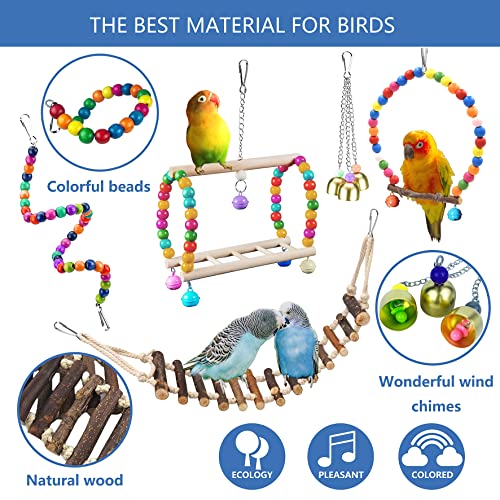 22 Packs Bird Parakeet Cockatiel Toys,Parrot Swing Chewing Hanging Toy with Safe Bells,Bird cage Colorful Climbing Standing Rope Natural Wood Ladder Bungee Toys