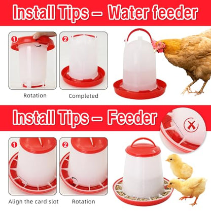 Chicken Feeder and Waterer Kit,Chick 1.5kg Flip Top Feeder and 1.5 L Waterer for Ducks/Quail,Automatic Baby Chick Starter Set for Small Poultry
