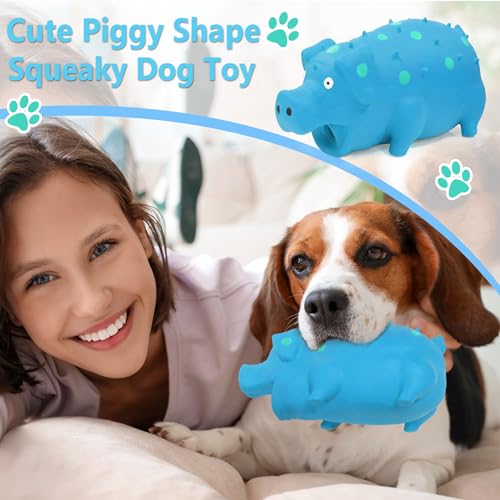 Squeaky Pig Dog Toy that Oinks, Latex Pig 7.3 in Grunting Dog Toys, Durable Dog Chewing Toys for Small Medium Large Dogs (Blue, 1 Pcs) - color: Blue 20CM