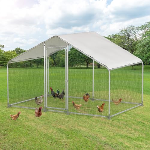Large Metal Chicken Run, Chicken Coop with Lockable Door Spire Shape Walk-in Chicken Hen House with Waterproof & Anti-UV Cover for Duck Rabbit Habitat Cage Outdoor Poultry Cage for Yard Farm - size: 118.1"L x 78.7"W x 78.7"H