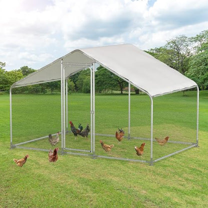 Large Metal Chicken Run, Chicken Coop with Lockable Door Spire Shape Walk-in Chicken Hen House with Waterproof & Anti-UV Cover for Duck Rabbit Habitat Cage Outdoor Poultry Cage for Yard Farm - size: 118.1"L x 78.7"W x 78.7"H