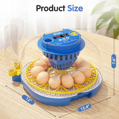 Chicken Egg Incubators for Hatching Eggs, 12 Egg Incubator with Automatic Egg Turning and Humidity Control – Chicken Incubators for Hatching Eggs with 360° View/Candler/Water Bottle Refill/Air Vent - size: 12 Eggs