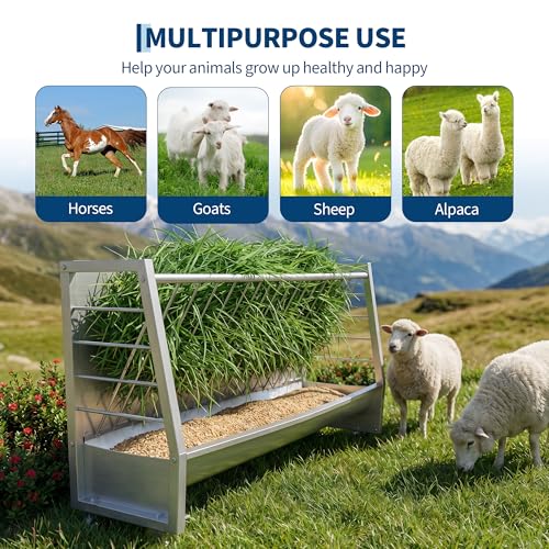 PeakPursuit 5 ft Goat Hay Feeder - Heavy Duty Anti-Waste Metal Hay Rack 60 Gallon with Rounded Edges, Livestock Pasture Feeder for Sheep, Horses & Ponies, Farm Outdoor Feeding Equipment