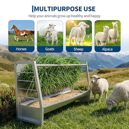 PeakPursuit 5 ft Goat Hay Feeder - Heavy Duty Anti-Waste Metal Hay Rack 60 Gallon with Rounded Edges, Livestock Pasture Feeder for Sheep, Horses & Ponies, Farm Outdoor Feeding Equipment