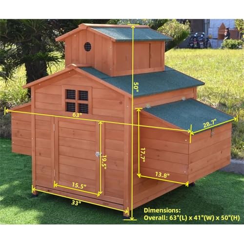 Deluxe Large Wood Chicken Coop Backyard Hen House 6-10 Chickens with 6 Nesting Box
