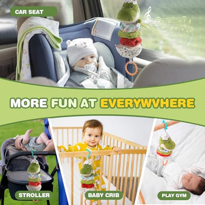Jollybaby Baby Musical Pull String Hanging Toy for Stroller Car Seat Crib Play Gym, Plush Stuffed Dinasour Toy for Carseat with Music Teether Crinkle Paper, Sensory Toy for 0-6-12-18 Months Baby Gift - style: Dinosaur