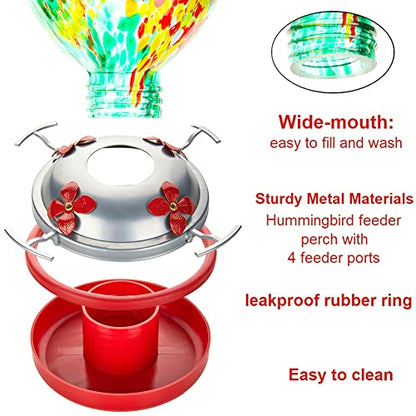 REZIPO Hummingbird Feeder with Perch - Hand Blown Glass - 38 Fluid Ounces Hummingbird Nectar Capacity Include Hanging Wires and Moat Hook (Green) - color: Green