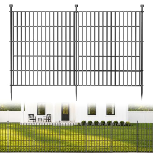 No-Dig Decorative Outdoor Garden Fence for Yard, Animal Barrier Fencing for Dog | Rustproof Metal Temporary Fence for Patio, Pet and Flower Bed | 32in (H) x 23.6ft(L), 10 Panels - size: 32 in(H) X 23.6 ft(L)