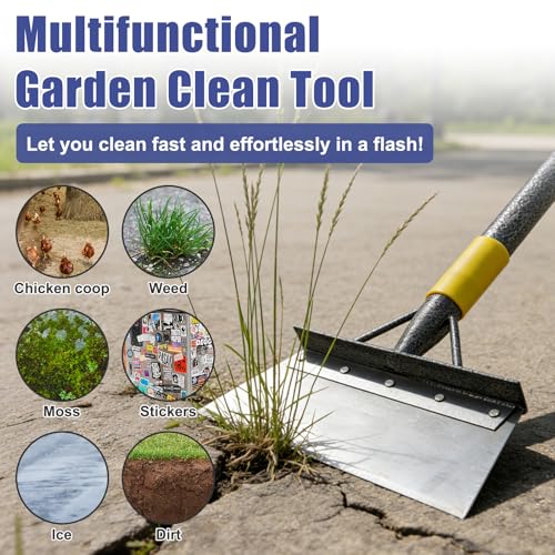 Garden Shovel: Heavy Duty Ice Scraper with Metal Flat Head, Multifunctional 60in Long Handle Floor Scraper for Breaking Removing Hard Ice on Driveway Walkway Road
