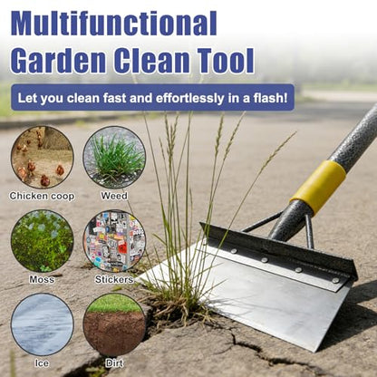 Garden Shovel: Heavy Duty Ice Scraper with Metal Flat Head, Multifunctional 60in Long Handle Floor Scraper for Breaking Removing Hard Ice on Driveway Walkway Road