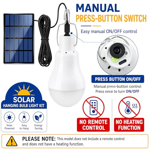 Solar Light Bulbs for Indoor Home and Chicken Coop, Outdoor Waterproof Camping Lamps for Tent, Rechargeable LED Solar Lights for Shed Night, Emergency, 2-Pack - style: Manual ON / OFF