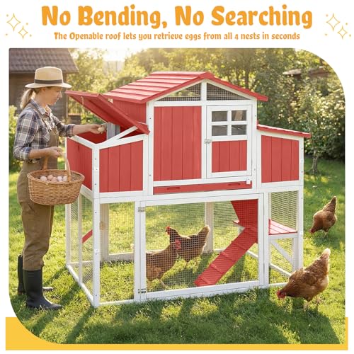Large Chicken Coop with 4 Nesting Boxes for 4-6 Hens, Wooden Outdoor Hen House Chicken Tractor with Pull-Out Tray, 3 Perches, Expandable Backyard Chicken Run - size: 53.0"L x 35.0"W x 53.0"H