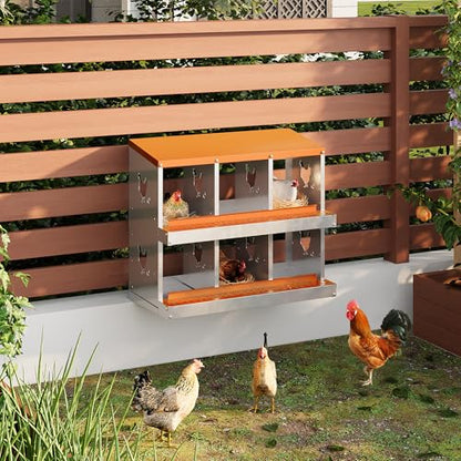 Chicken Nesting Box,6 Compartments Galvanized Steel Metal Chicken Laying Box with Roll Out Egg Collection,Wall Mount Chicken Nesting Boxes,Easy Egg Collection, Hen Roosting Boxes - color: Orange, size: 6 Holes