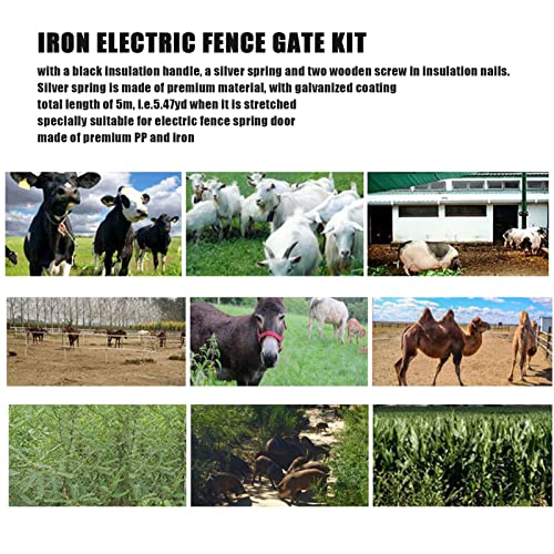 Tyenaza Electric Fence Gate Kit PP Iron 5 Meters Animal Spring Door Accessory with Handle Insulated Nail for Livestock