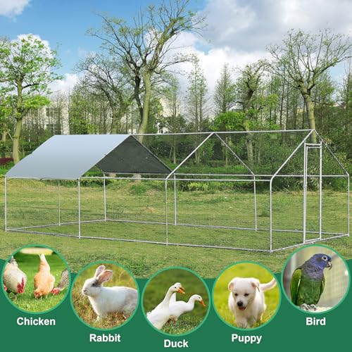 Large Metal Chicken Coop Round Top Upgrade Tri-Supporting Wire Mesh Chicken Run,Chicken Pen with Water-Resident and Anti-UV Cover,Duck Rabbit House Outdoor (Spire Roof 10’ W x 19.5’ L x 6.5’ H) - size: Spire Roof 10’ W x 19.5’ L x 6.5’ H