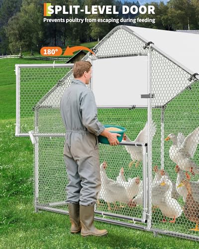 Large Metal Chicken Coop, 9.8' W x 13.1' L x 6.5 H Walk-in Poultry Cage, Chicken Run Pen House with Waterproof & Anti-Ultraviolet Cover & Lockable Doors for Outdoor