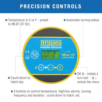 Brinsea Mini II Advance & Insert, Egg Incubator with Automatic Egg Turning and Temperature Control for Hatching 7 Eggs or up to 12 with Insert, Ideal Incubator for Hobbyists and More - size: 7 Eggs with extra insert