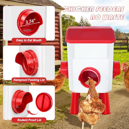 Chicken Feeder and Waterer Set 3 Gallon/26.4 Pounds, Automatic Chick Feeder and Waterer Set No Waste, Poultry Feeder Large for Hens/Ducks/Poultry - color: Red