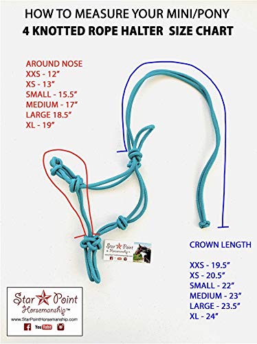 Star Point Horsemanship Mini-Pony 4 Knotted Rope Halter & 8' Lead Set (Teal, Small 28-32" Mini) - color: Teal, size: Small 28-32" Mini