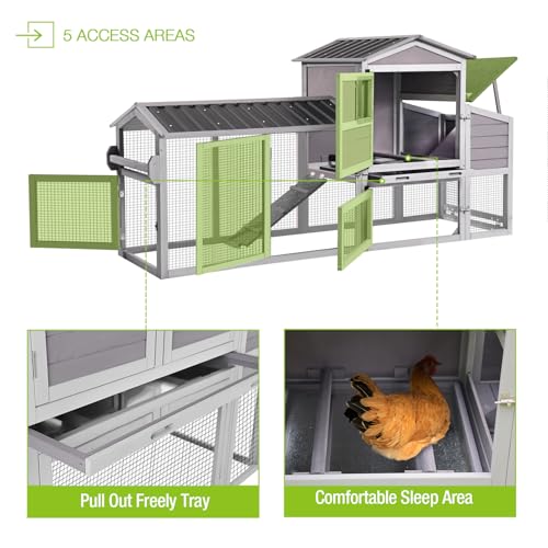 GUTINNEEN Chicken Coop 80in Mobile Chicken House with Run Portable Wooden Poultry Cage with Nesting Box Rabbit Hutch on Wheels,Movable