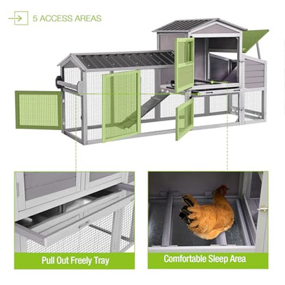 GUTINNEEN Chicken Coop 80in Mobile Chicken House with Run Portable Wooden Poultry Cage with Nesting Box Rabbit Hutch on Wheels,Movable