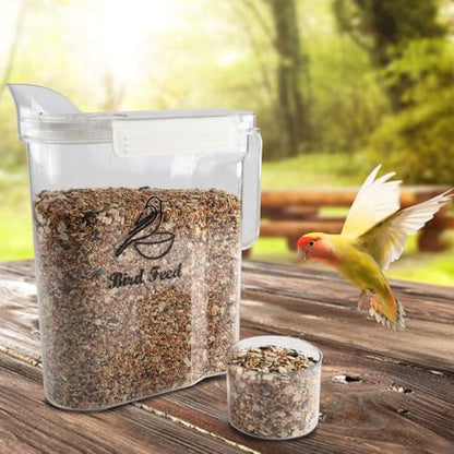 Bird Seed Storage Container,3.5Qt Large Capacity Pet Food Storage Containers with Handle,Airtight Wild Bird Seed Dispenser-for PetBirds Parakeets Finches Food Mealworms Storage/BPA Free-Clear