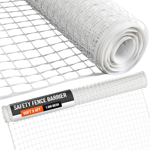 Houseables Plastic Fence, Plastic Mesh Fence, Mesh Fencing, Deer Netting, Cat Netting, Temporary, Wire Fencing, Balcony, Pets, Garden, Chicken, Poultry, Dogs, Construction, Yard, White, 4 x 50 FT Roll - color: White