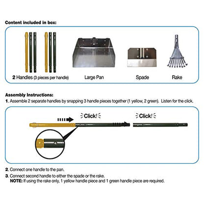 Four Paws Stainless Steel Long-Handled Dog Pooper Scooper Rake, Spade, & Pan 3 Piece Set, Pet Waste Pickup Tool, 38" x 10" - size: Large, 9.5" x 10" x 38", style: Rake, Spade & Pan