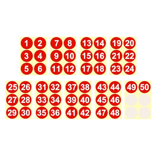 PATIKIL 1 to 50 Number Stickers 4 Inch, Consecutive Vinyl Round Labels Self-Adhesive Dot Colored Decals for Inventory Classification Storage Box Organizing, Red - color: Red, size: 4 Inch
