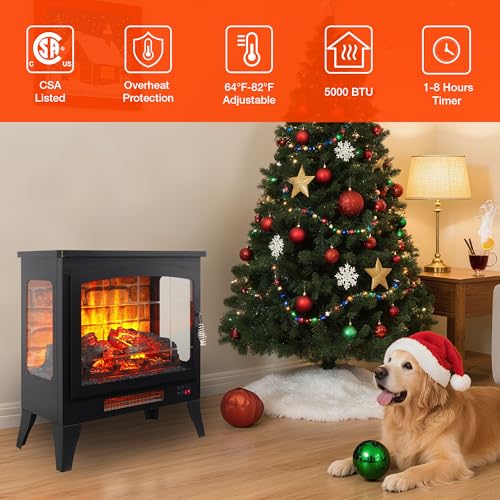 21" Electric Fireplace Stove Heater, Freestanding Electric Fireplace w/Realistic Flame, Remote, Timer, Small Fireplace w/Adjustable Brightness, Thermostat, Overheating Protection, 1400W - size: 21"