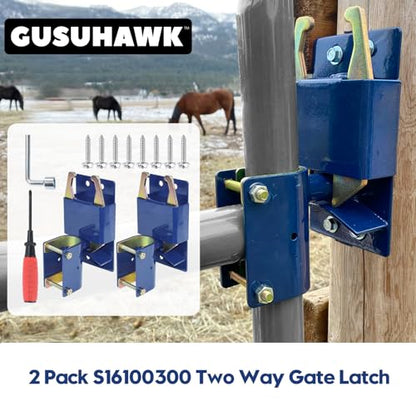 2 Pack 2 Way Farm Gate Latch for Metal Tube Gate 1-5/8" to 2" Diameter, Blue, Replaces S16100300 Two Way Gate Latch - color: 2x S16100300