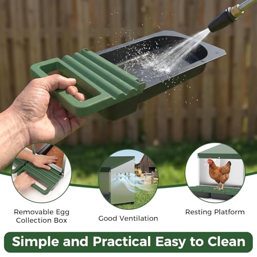 Metal Chicken Nesting Box – 3 Holes, Roll Away Egg Laying, Heavy Duty Galvanized Steel, Protective Lid, Wall Mounted or Freestanding, Easy Clean, Vented Pegboard Design, Green (Pegboard - color: Green, size: 3 Room&Mat Board
