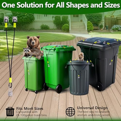 Universal Raccoon Trash Can Lid Lock - Small Animals Outdoor Trash Can Lid Lock with Two Steel Wire Rope,Also Works for Bear,Rat,Wind and Other Wildlife (1)