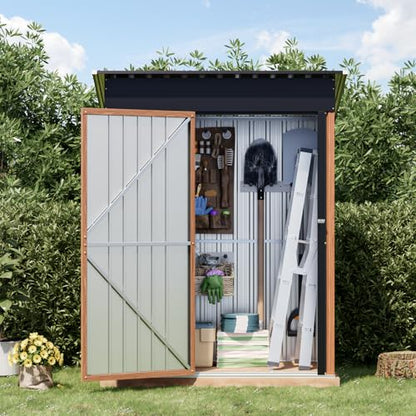 3x5FT Outdoor Storage Shed, Metal Garden Shed with Updated Frame Structure & Lockable Door, Large Tool Shed for Backyard, Patio,Lawn,Utility & Bike Storage - size: 3x5 FT (No Base)
