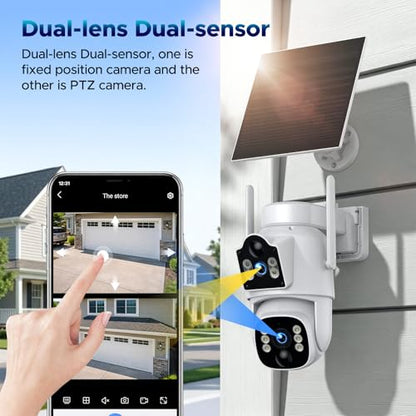 VOOPEAK 4G LTE Cellular Security Camera, Dual Lens 360° PTZ Auto Tracking, Solar Camera Outdoor Wireless with SIM Card,2K HD Color Night Vision, IP66 Waterproof, 2-Way Audio,No WiFi Needed