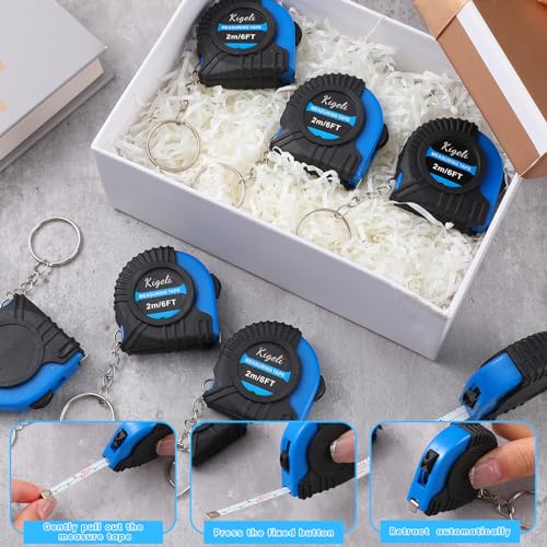 Kigeli 50 Pcs 6ft/2 Meter Mini Measuring Tape Keychains Small Measure Keychain Bulk Set Functional Mini Retractable Measuring Tape Keychains with Slide Lock for Engineer Crafter(Blue) - color: Blue