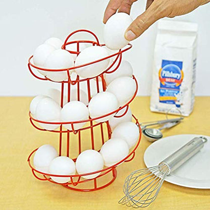 Steel Egg Skelter Dispenser Rack,Spiral Egg Holder, Save space, Egg Display Holder, Wire Chicken Egg Storage Organizer,Egg Basket for Countertop Kitchen (Red) - color: Red