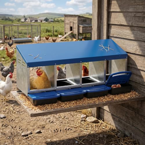 Garvee 4-Hole Roll Away Egg Collection Chicken Nesting Box, Galvanized Steel Nest Box for Laying Eggs - color: Blue, size: 4 holes