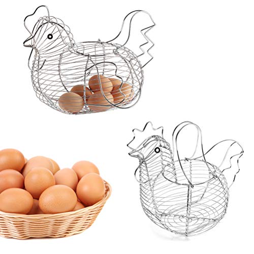 Chicken-Shaped Egg Basket Metal Chicken Shaped Wire Egg Storage Basket Holder Rack - Store 24 Eggs for Home Kicthen
