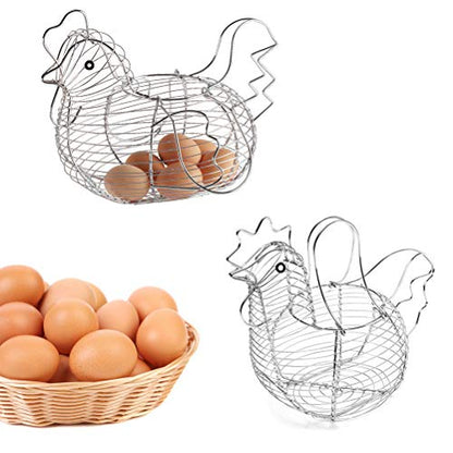 Chicken-Shaped Egg Basket Metal Chicken Shaped Wire Egg Storage Basket Holder Rack - Store 24 Eggs for Home Kicthen